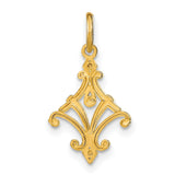 14k Two-Tone Gold Fleur Pendant with Vintage Scrollwork Design for Women