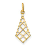 14k Multi-Tone Gold Pendant with Rhodium Tips, Open Lattice Diamond Shape, Geometric Design