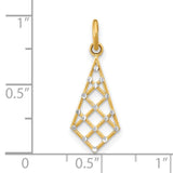 14k Multi-Tone Gold Pendant with Rhodium Tips, Open Lattice Diamond Shape, Geometric Design