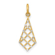14k Multi-Tone Gold Pendant with Rhodium Tips, Open Lattice Diamond Shape, Geometric Design