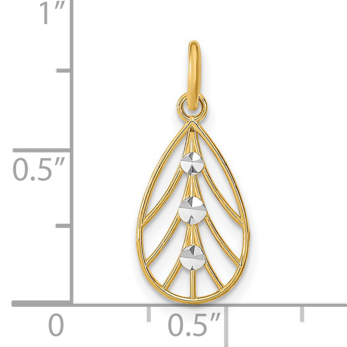 14k Multi-Tone Gold Teardrop Pendant with Rhodium Detail and Filigree Design for Women