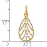 14k Multi-Tone Gold Teardrop Pendant with Rhodium Detail and Filigree Design for Women