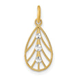 14k Multi-Tone Gold Teardrop Pendant with Rhodium Detail and Filigree Design for Women