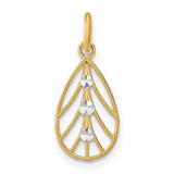 14k Multi-Tone Gold Teardrop Pendant with Rhodium Detail and Filigree Design for Women