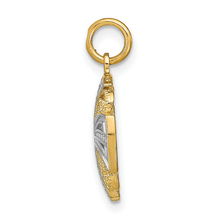 14k Multi-Tone Gold Cross Pendant, Filigree Christian Medallion with Rhodium Accents