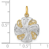 14k Multi-Tone Gold Cross Pendant, Filigree Christian Medallion with Rhodium Accents