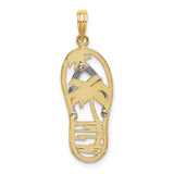 14k Two-Tone Gold Sandal Pendant with Ocean Waves and Palm Trees, Unisex Beach Charm