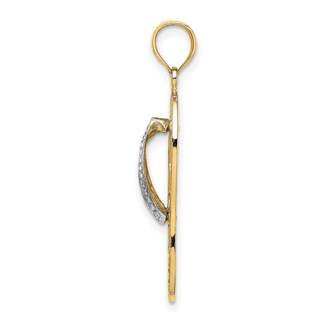 14k Two-Tone Gold Flip-Flop Dolphin Pendant with Floral Design, Nautical Beach Theme