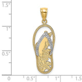 14k Two-Tone Gold Flip-Flop Dolphin Pendant with Floral Design, Nautical Beach Theme