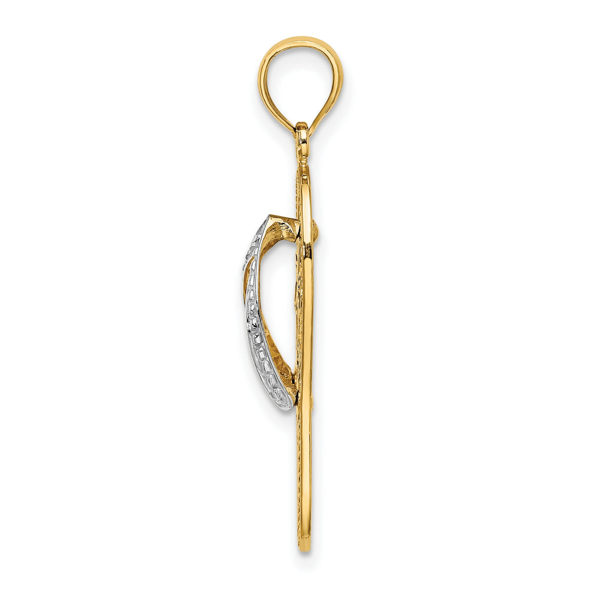 14k Multi-Tone Gold Flip Flop Pendant with Rhodium Detail, Plumeria Flower Design