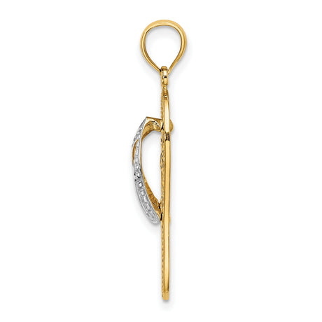 14k Multi-Tone Gold Flip Flop Pendant with Rhodium Detail, Plumeria Flower Design