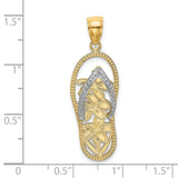 14k Multi-Tone Gold Flip Flop Pendant with Rhodium Detail, Plumeria Flower Design
