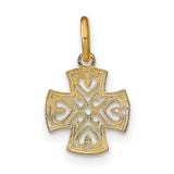 Hearts In Cross Charm Pendant in Real 14k Multi-Tone Gold