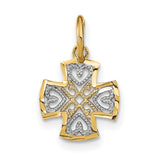 Hearts In Cross Charm Pendant in Real 14k Multi-Tone Gold