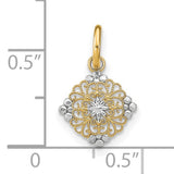 14k Multi-Tone Gold Filigree Mandala Pendant with Floral Scrollwork and Starburst Design