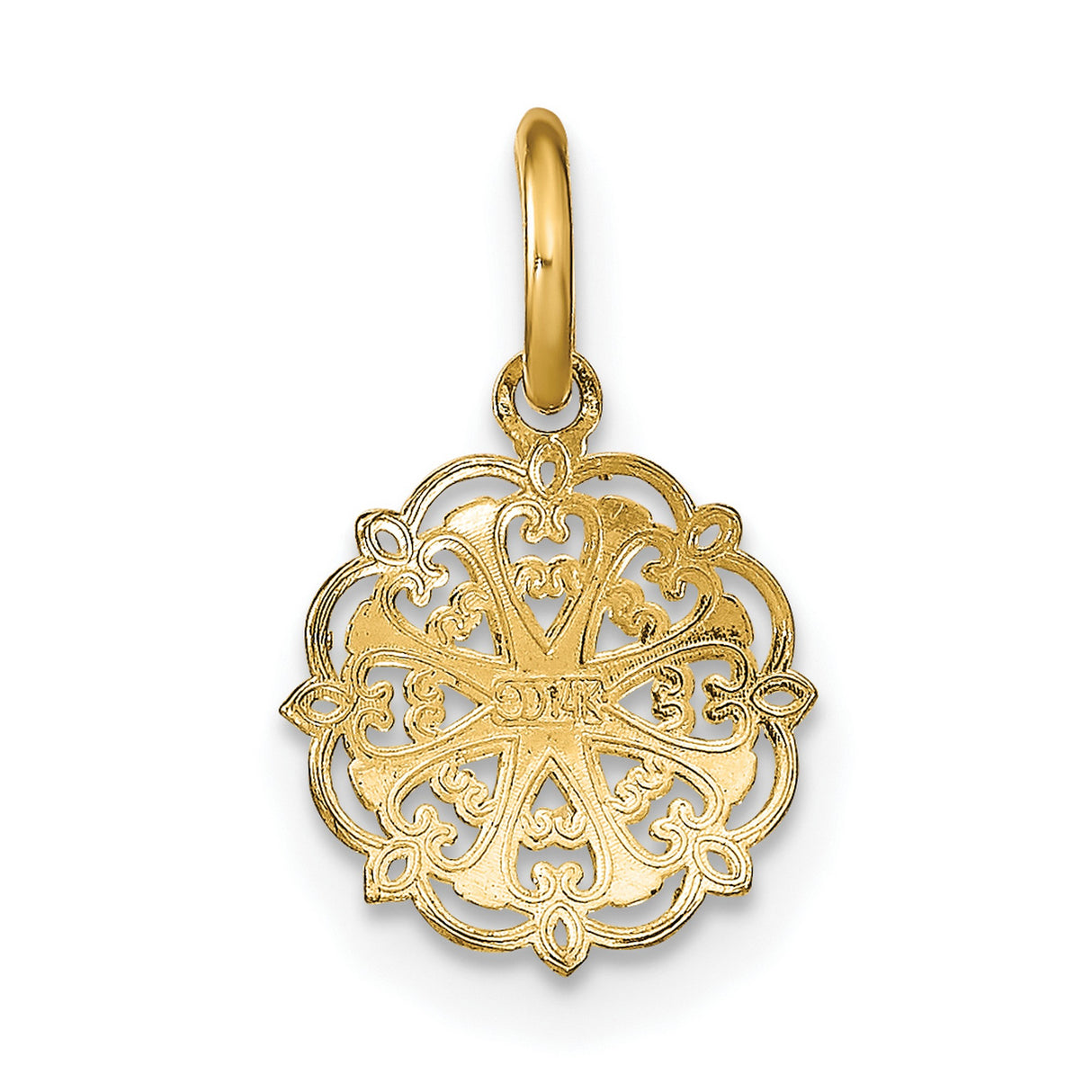 14k Yellow Gold and Rhodium Pendant, Floral Medallion with Filigree and Fleur-de-Lis Accents