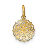14k Yellow Gold and Rhodium Pendant, Floral Medallion with Filigree and Fleur-de-Lis Accents