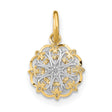 14k Yellow Gold and Rhodium Pendant, Floral Medallion with Filigree and Fleur-de-Lis Accents