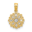 Mini Filigree Flower Charm Pendant in Real 14k Multi-Tone Gold