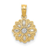 Mini Filigree Flower Charm Pendant in Real 14k Multi-Tone Gold