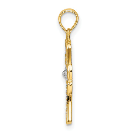 14k Multi-Tone Gold Faith and Ornate Baroque Cross Pendant with Silver Accent