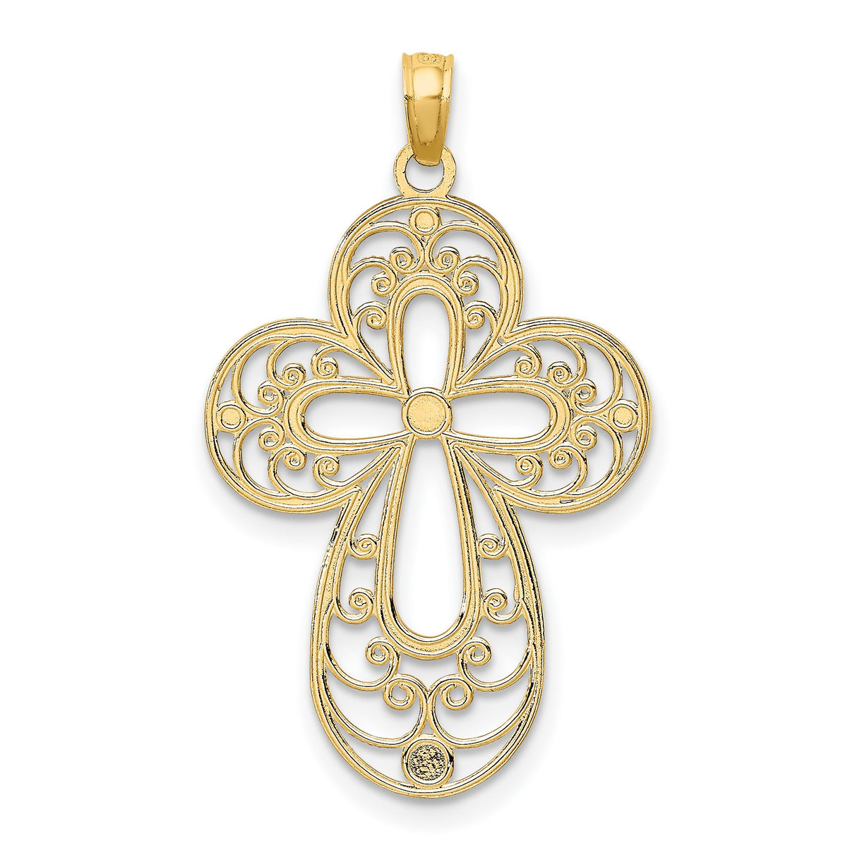 Filigree Cross Charm Pendant in Real 14k Multi-Tone Gold