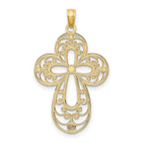 Filigree Cross Charm Pendant in Real 14k Multi-Tone Gold