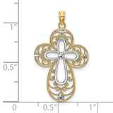 Filigree Cross Charm Pendant in Real 14k Multi-Tone Gold