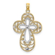 Filigree Cross Charm Pendant in Real 14k Multi-Tone Gold