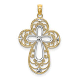Filigree Cross Charm Pendant in Real 14k Multi-Tone Gold