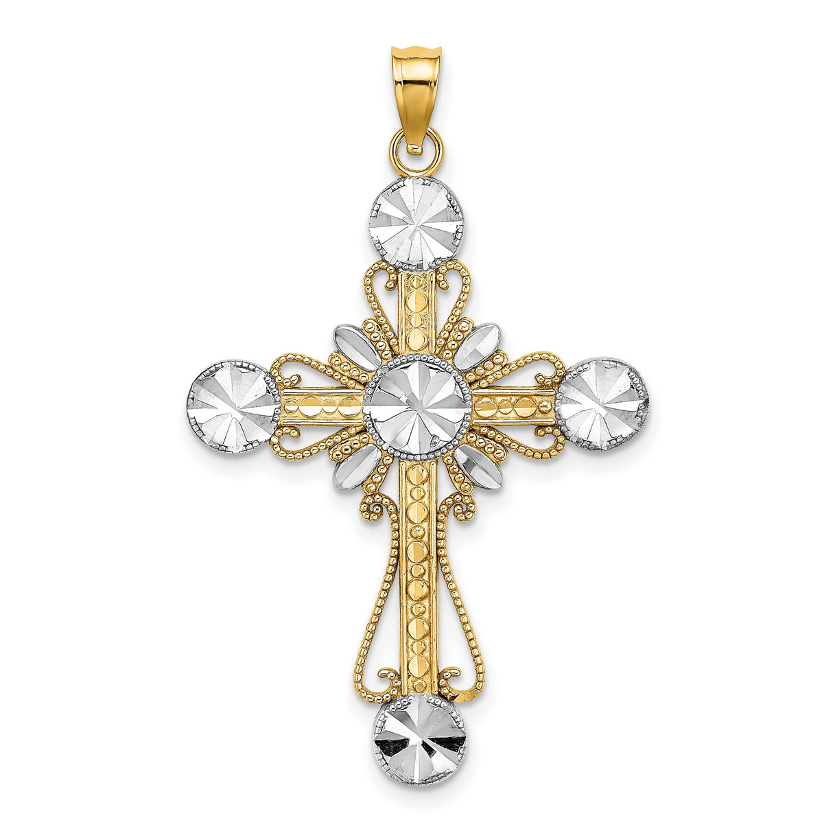 Circles Cross Cross Charm Pendant in Real 14k Multi-Tone Gold