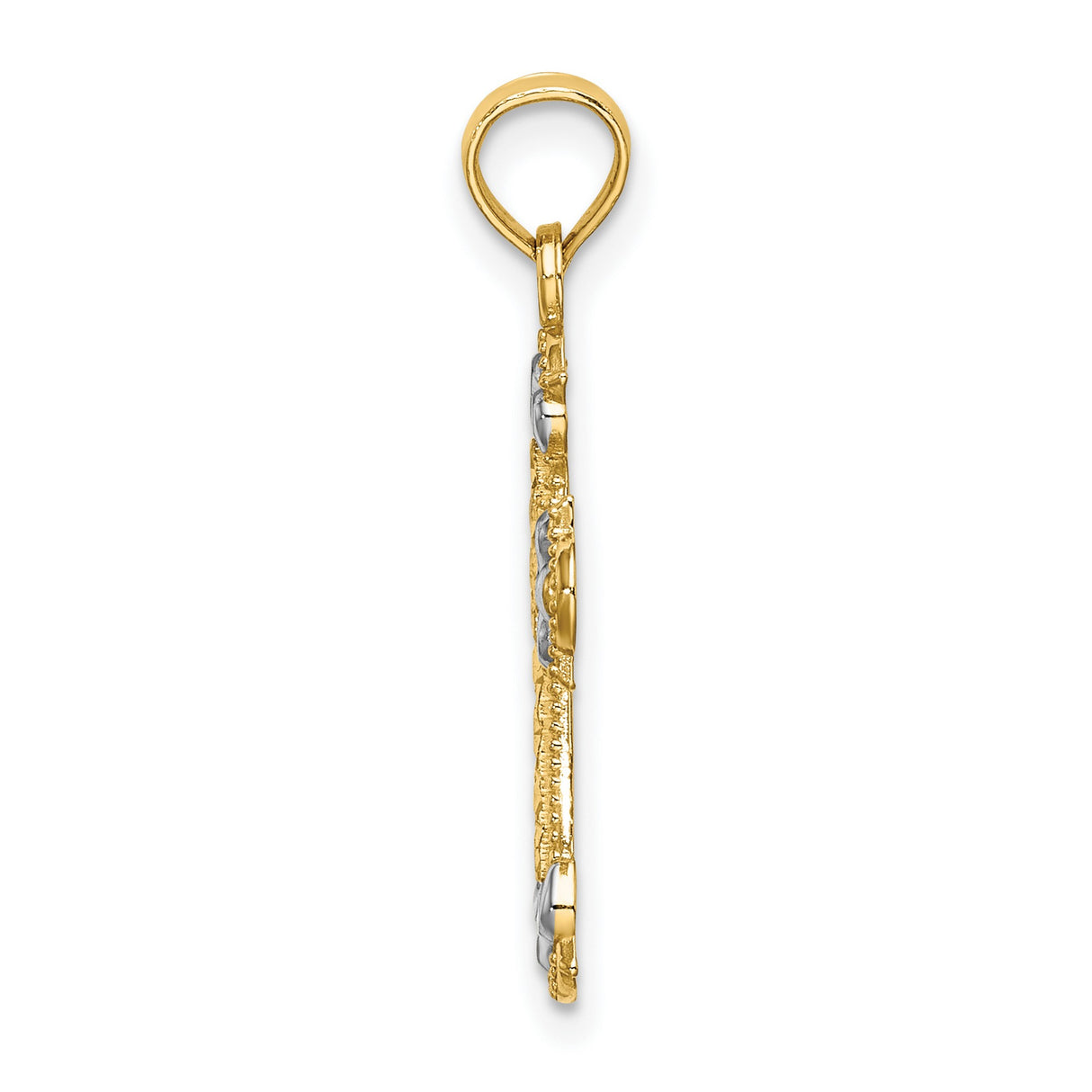 Fleur-De-Lis Cross Charm Pendant in Real 14k Multi-Tone Gold