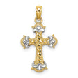 Fleur-De-Lis Cross Charm Pendant in Real 14k Multi-Tone Gold