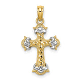 Fleur-De-Lis Cross Charm Pendant in Real 14k Multi-Tone Gold