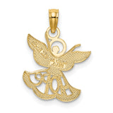 Polished Textured Cut-Out HOPE Angel Charm Pendant in Real 14k Multi-Tone Gold