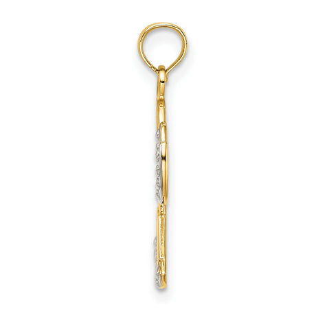 14k Multi-Tone Gold Angel Pendant with Rhodium Accents, Praying Design, Faith Script