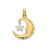 14k Two-Tone Gold Moon and Star Pendant with Crescent Moon Face, Celestial Charm