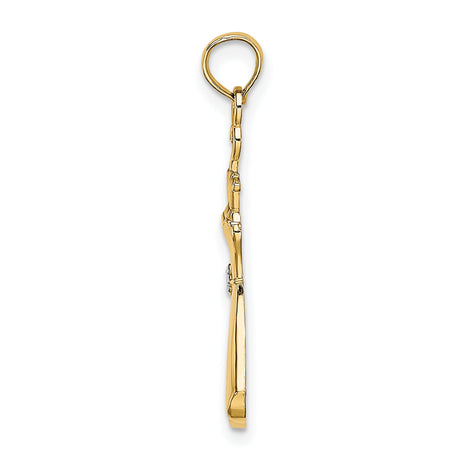 14k Multi-Tone Gold Pendant, Rhodium Accent with Detailed Gown and Floral Waist Design