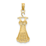 14k Multi-Tone Gold Pendant, Rhodium Accent with Detailed Gown and Floral Waist Design