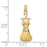 14k Multi-Tone Gold Pendant, Rhodium Accent with Detailed Gown and Floral Waist Design