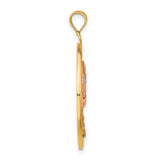 14k Two-Tone Gold Dragonfly Pendant in Yellow Gold Circle with White and Rose Accents