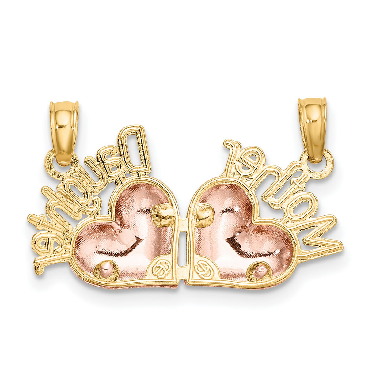 14k Two-Tone Gold Split Heart Pendant with Mother Daughter Engravings