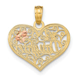 #1 DAUGHTER In Heart Flowers Charm Pendant in Real 14k Multi-Tone Gold