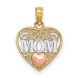 14k Two-Tone Gold Heart Pendant with MOM in White Gold and Rose Gold Accent