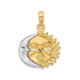 14k Two-Tone Gold Sun and Moon Pendant with Celestial Face Design, Boho Spiritual Charm