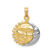 14k Two-Tone Gold Sun and Moon Pendant with Celestial Face Design, Boho Spiritual Charm