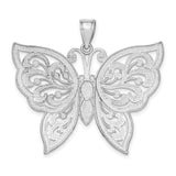 14k White Gold Butterfly Pendant with Filigree Scrollwork, Nature-Inspired Design for Women