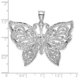 14k White Gold Butterfly Pendant with Filigree Scrollwork, Nature-Inspired Design for Women