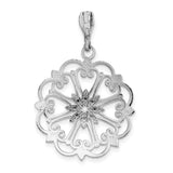 14k White Gold Filigree Pendant with Floral Mandala and Snowflake Openwork Design