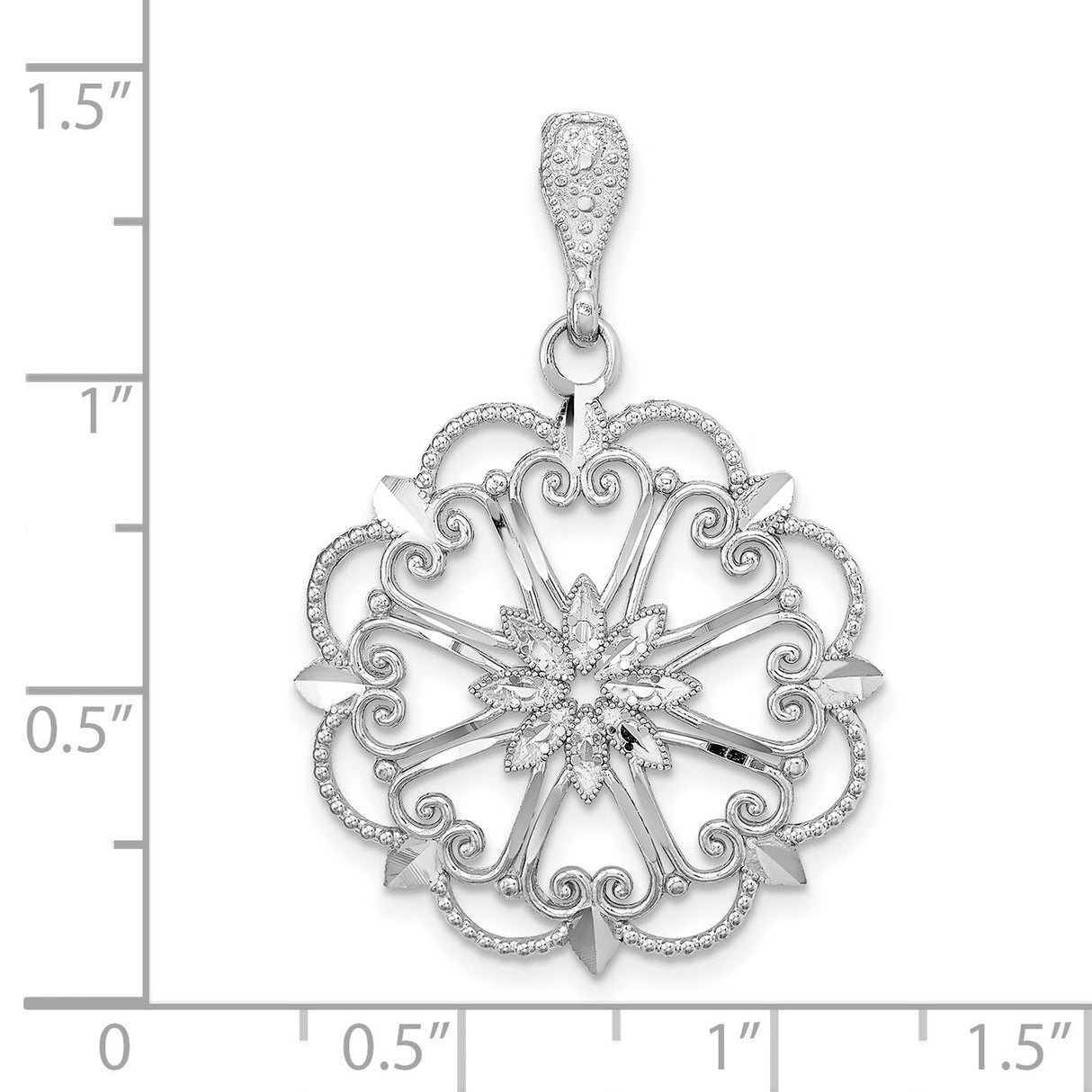 14k White Gold Filigree Pendant with Floral Mandala and Snowflake Openwork Design